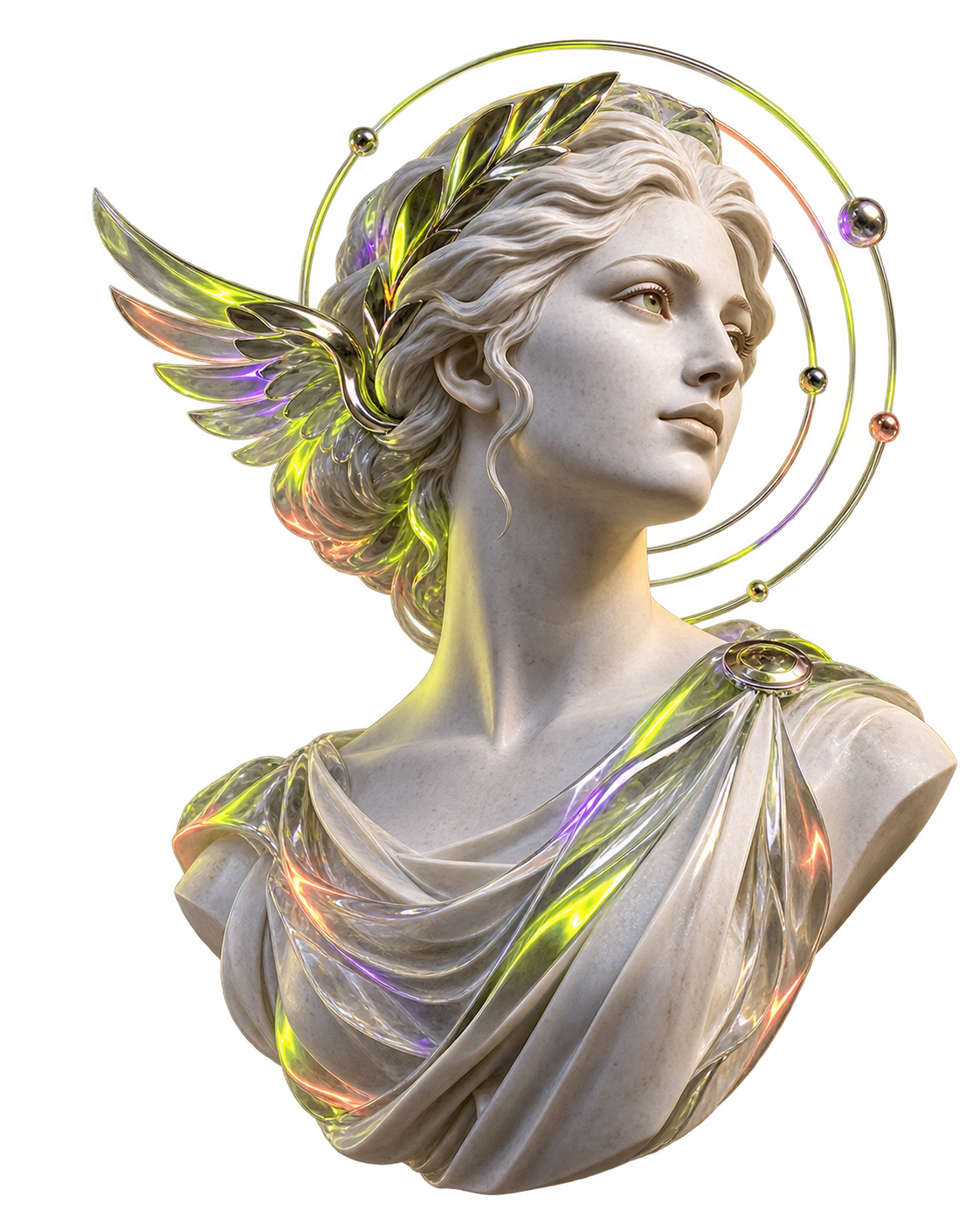 A modern sculptural interpretation of Pheme, the ancient personification of fame